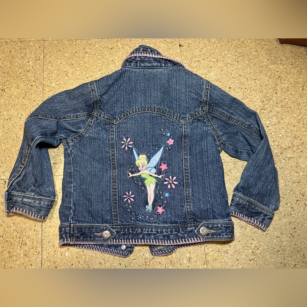 Disney Store Girls‎ Embroidered Tinkerbell Blue Denim Jean Jacket XXS 2/3